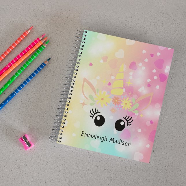Rainbow Unicorn with Hearts | Monogrammed Notebook (Creator Uploaded)