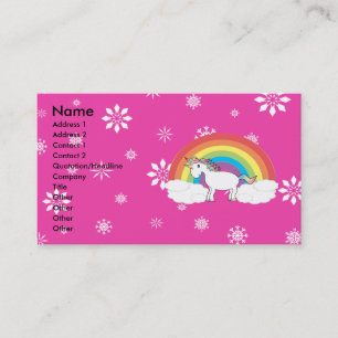 Rainbow unicorn with pink snowflakes business card