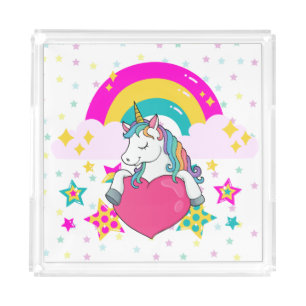 Rainbow Unicorn with Stars Acrylic Tray
