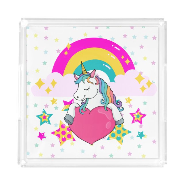 Rainbow Unicorn with Stars  Acrylic Tray (Front)