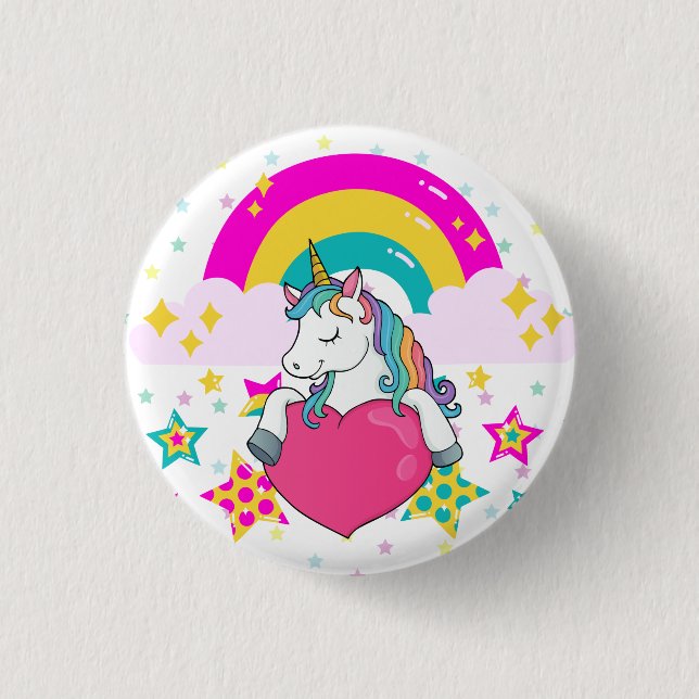 Rainbow Unicorn with Stars   Button (Front)