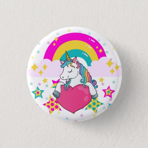 Rainbow Unicorn with Stars   Button
