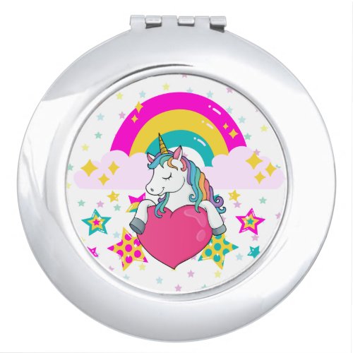 Rainbow Unicorn with Stars  Compact Mirror