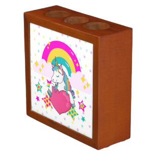 Rainbow Unicorn with Stars  Desk Organizer