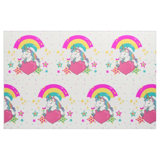 Rainbow Unicorn with Stars Fabric