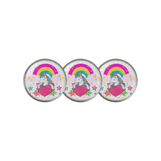 Rainbow Unicorn with Stars    Golf Ball Marker (3 Up)