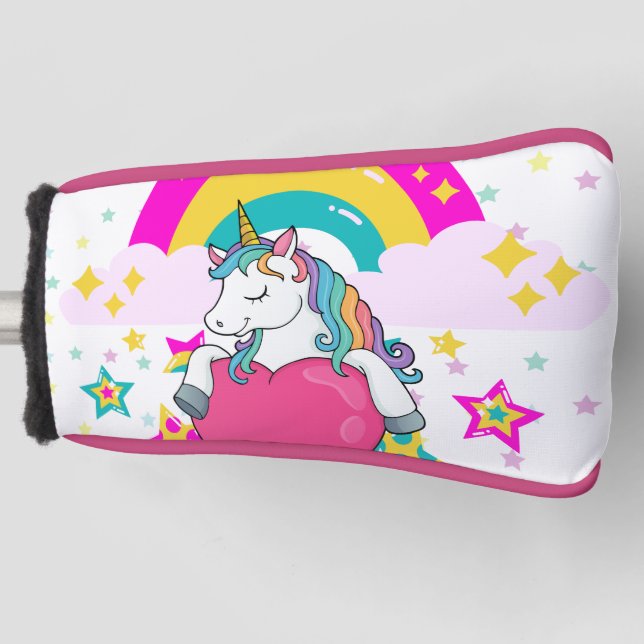 Rainbow Unicorn with Stars  Golf Head Cover (Front)