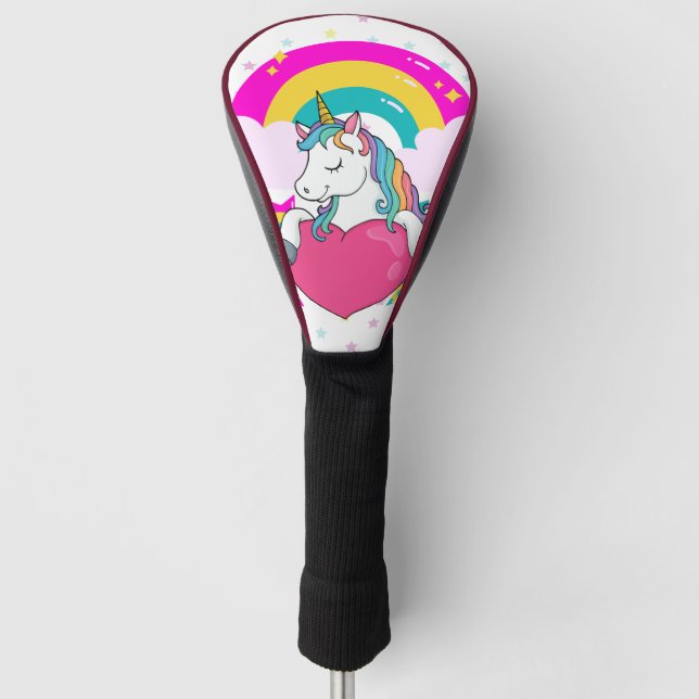 Rainbow Unicorn with Stars   Golf Head Cover (Front)
