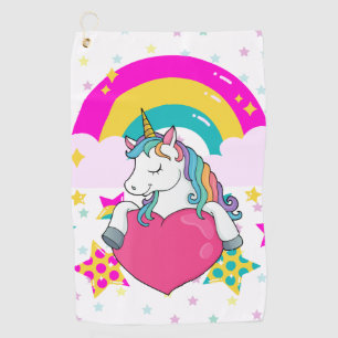 Rainbow Unicorn with Stars Golf Towel