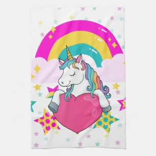 Rainbow Unicorn with Stars Kitchen Towel
