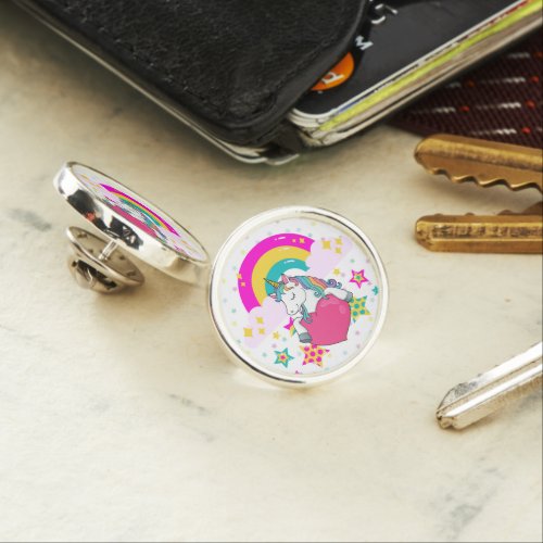 Rainbow Unicorn with Stars  Lapel Pin