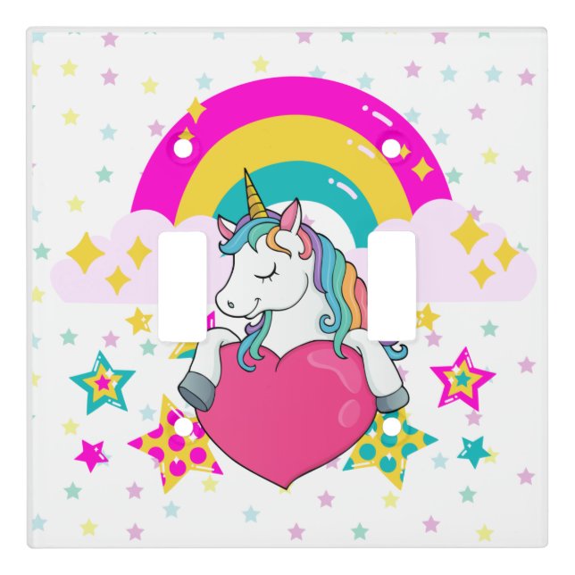 Rainbow Unicorn with Stars  Light Switch Cover (Front)