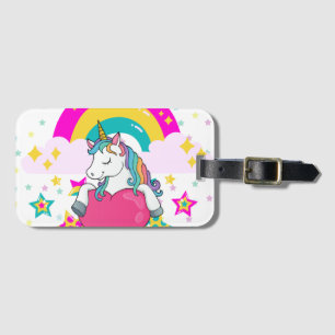 Rainbow Unicorn with Stars Luggage Tag