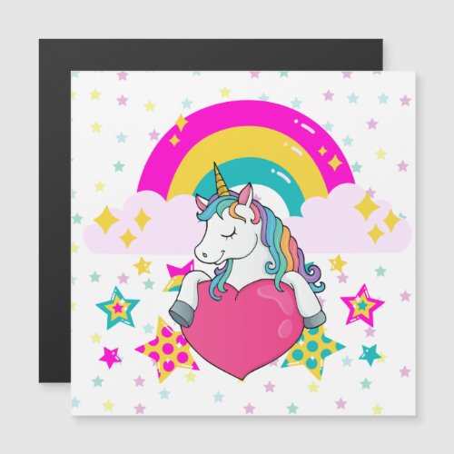 Rainbow Unicorn with Stars Magnetic Card