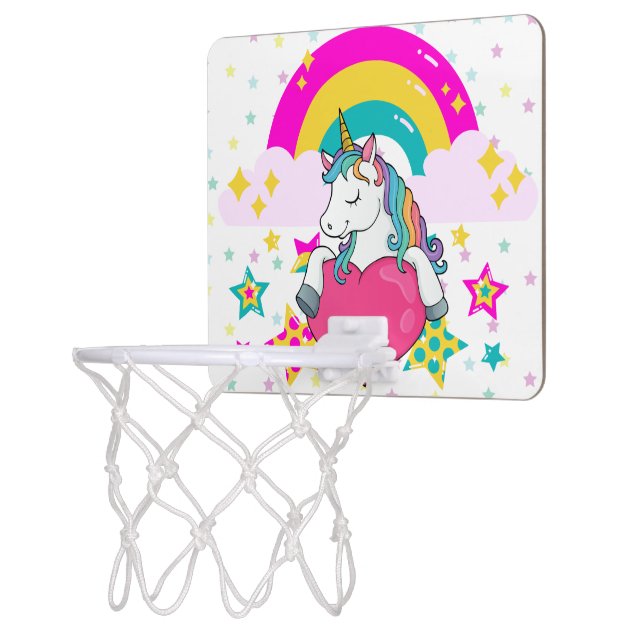 Rainbow Unicorn with Stars  Mini Basketball Hoop (Left)