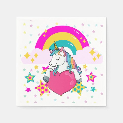 Rainbow Unicorn with Stars    Napkins