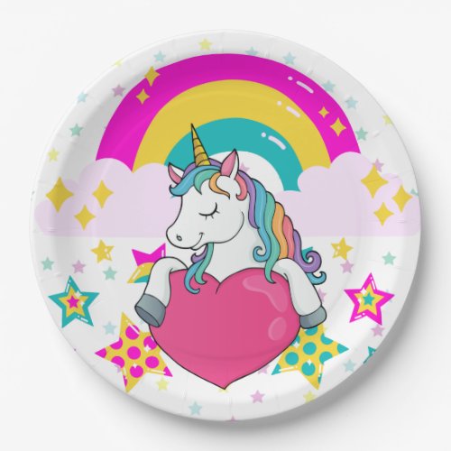 Rainbow Unicorn with Stars Paper Plates