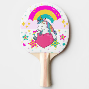 Rainbow Unicorn with Stars     Ping Pong Paddle
