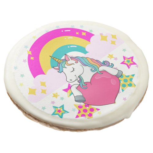 Rainbow Unicorn with Stars   Sugar Cookie