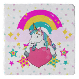 Rainbow Unicorn with Stars   Trivet