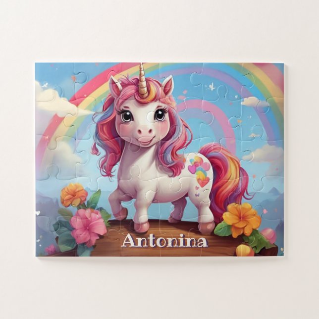 Rainbow Unicorn Wonders Personalized Jigsaw Puzzle (Horizontal)