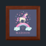 Rainbow Unicorn Wooden Jewelry Keepsake Box<br><div class="desc">A cute personalized girls pink and purple rainbow unicorn wooden Jewelry Keepsake box. Personalize it for your little girl's birthday. Designed for you by Blackberry Boulevard.</div>