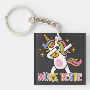 Rainbow Unicorn Work Bestie Emotional Support Keychain