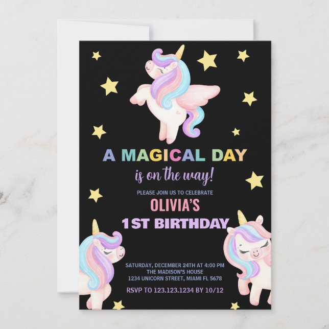Rainbow Unicorns Birthday Invitations (Front)