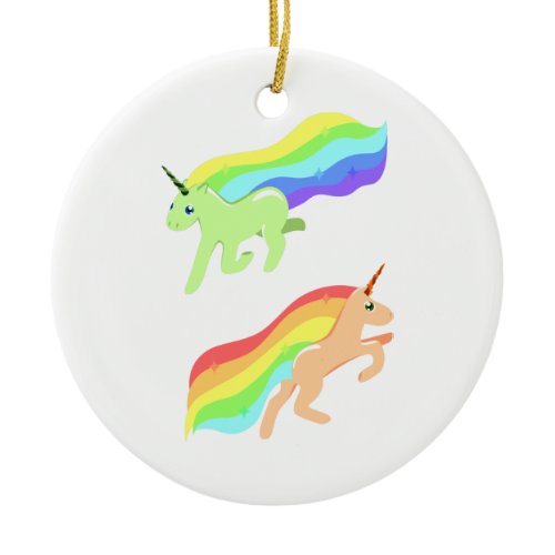 Rainbow Unicorns Ceramic Ornament
