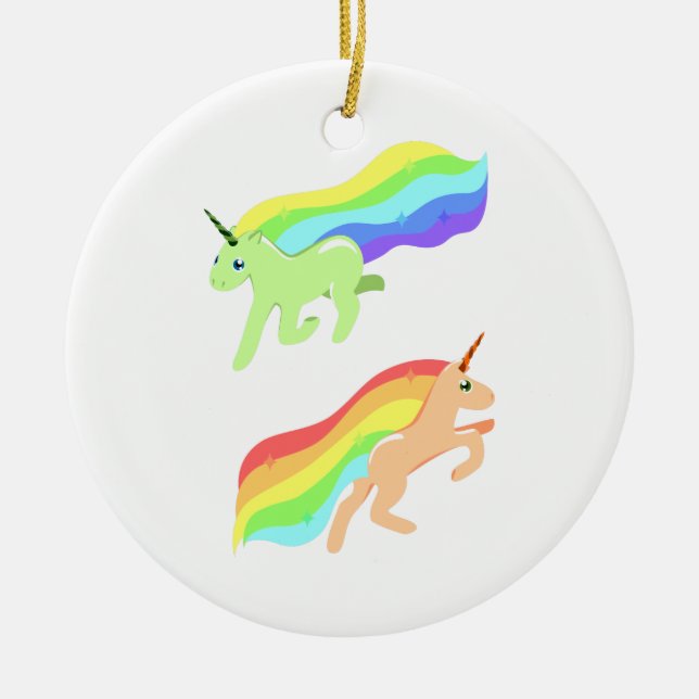 Rainbow Unicorns Ceramic Ornament (Front)