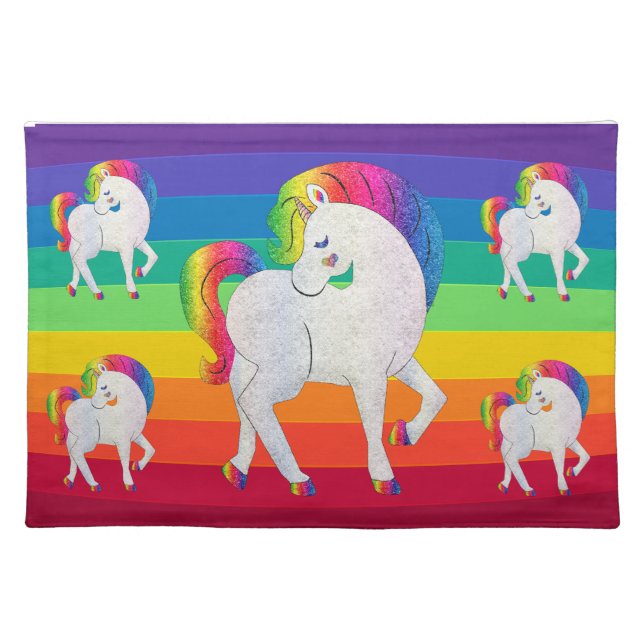 Rainbow Unicorns Cloth Place Mats Placemats (Front)