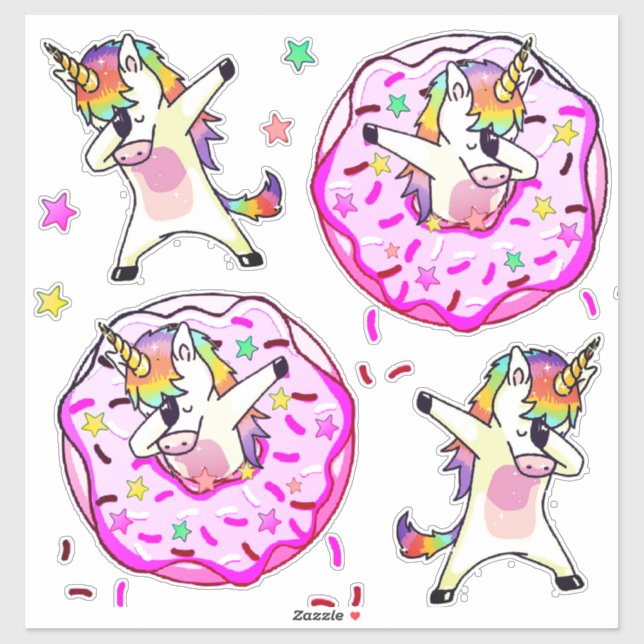 Rainbow Unicorns Dab Dance Donut Party Sticker (Sheet)