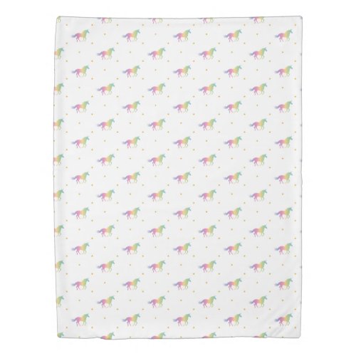 Rainbow Unicorns  Gold Stars Pattern Duvet Cover