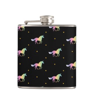 Rainbow Unicorns & Gold Stars Pattern Flask