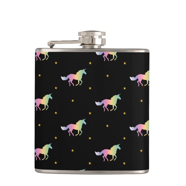 Rainbow Unicorns & Gold Stars Pattern Flask (Front)