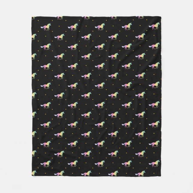 Rainbow Unicorns & Gold Stars Pattern Fleece Blanket (Front)