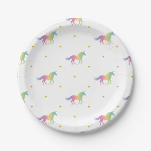 Rainbow Unicorns & Gold Stars Pattern Paper Plates
