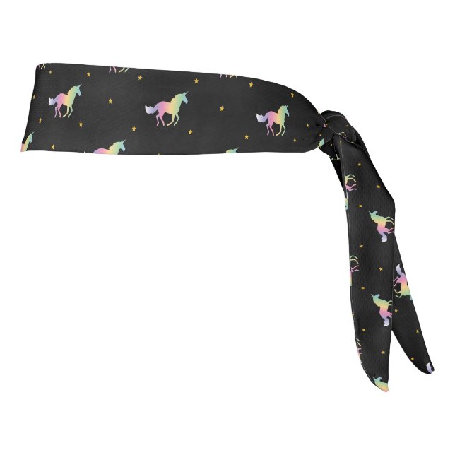 Rainbow Unicorns & Gold Stars Pattern Tie Headband (Rotate 90)