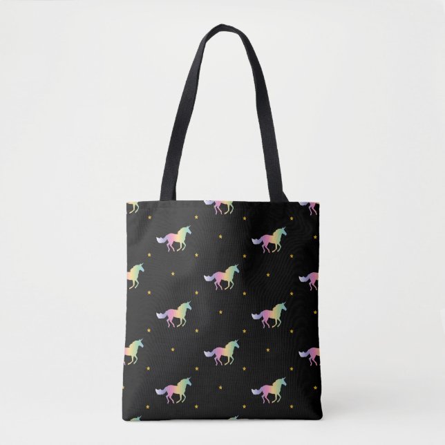 Rainbow Unicorns & Gold Stars Pattern Tote Bag (Front)