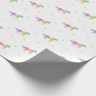 Rainbow Unicorns & Gold Stars Pattern Wrapping Paper