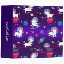 Rainbow Unicorns In Space Purple Ombre 3 Ring Binder