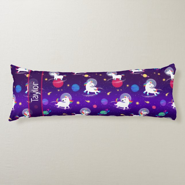 Rainbow Unicorns In Space Purple Ombre Body Pillow (Front)