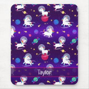Rainbow Unicorns In Space Purple Ombre Mouse Pad