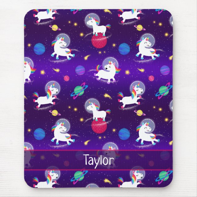 Rainbow Unicorns In Space Purple Ombre Mouse Pad (Front)