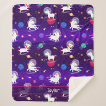Rainbow Unicorns In Space Purple Ombre Sherpa Blanket