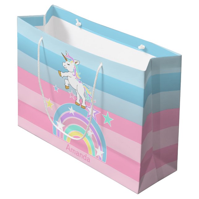 Rainbow Unicorns Large Gift Bag (Front Angled)