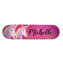 Rainbow Unicorns Pink Glitter Sparkle Personalized Skateboard Rainbow Unicorns Pink Glitter Sparkle Personalized Skateboard