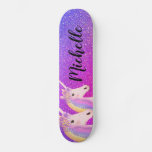 Rainbow Unicorns Purple Pink Glitter Personalized Skateboard at Zazzle