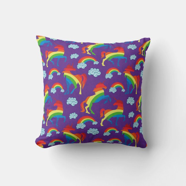 Rainbow Unicorns Throw Pillow (Front)