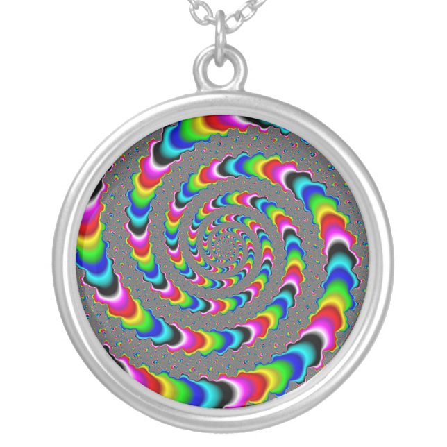 Rainbow Universe - Fractal Art Silver Plated Necklace (Front)